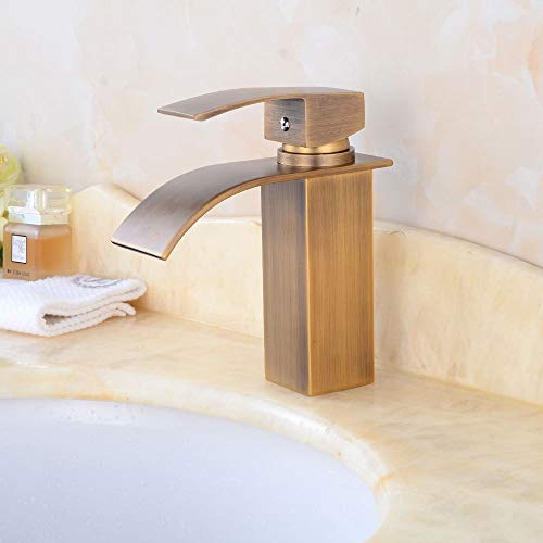 Rmckuva Grifos De Lavabo Lavabo Retro Efecto De Lavabo Grifo De Latón Baño Mezclador Cepillado Boca Curvada Cover