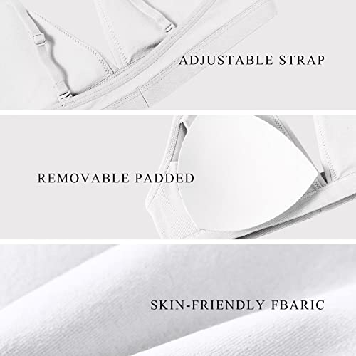 Image of INIBUD Bralette for Women Removable Padded Bra Yoga Seamless V Neck Triangle Adjustable Straps Wireless White L