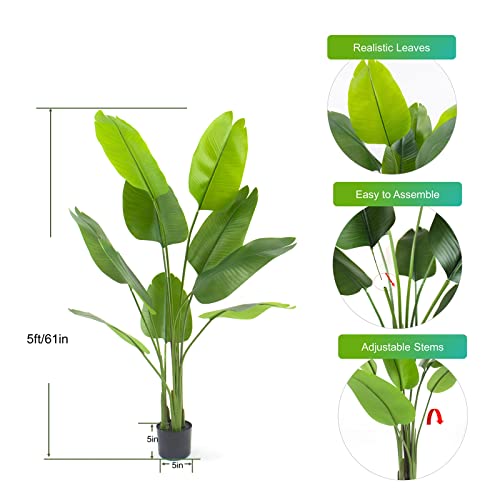 Nafresh 5Ft Bird Of Paradise Artificial Plant, Realistic 60In Tall Artificial Plants With Lifelike Leaves And Stems, Faux Bird Of Paradise Plant For Home Office Cornor Living Room Bedroom Porch Decor. #TOP2