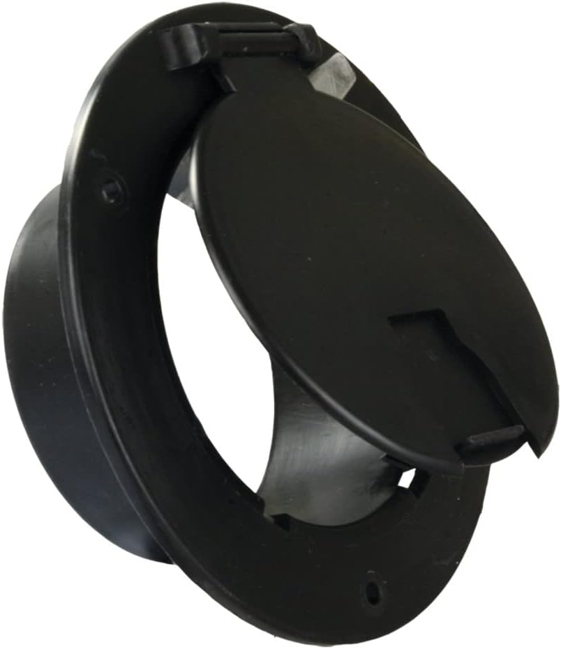 Thetford RV Camper Deluxe Round Electric Cable Cord/Jack Hatch Without Back Black PN 94332