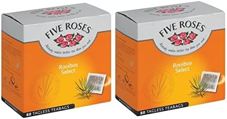 Five Roses - Rooibos Select Tea 80 Tagless Teabags | Naturally Caffeine Free | Keto Friendly | Rooibos From South Africa | Non GMO (Pack of 2)