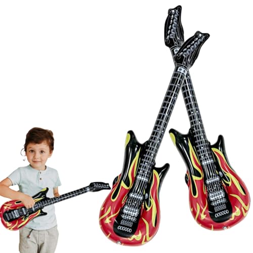 Heanvmyss Guitarras Hinchables de Aire para Inflar,2 Piezas 90 cm Aufblasbares Guitarra Hinchable,Guitarra Hinchable Rock Niños,Decoración de Banda con Flamas,Accesorios para Fiestas Temáticas,Carnava