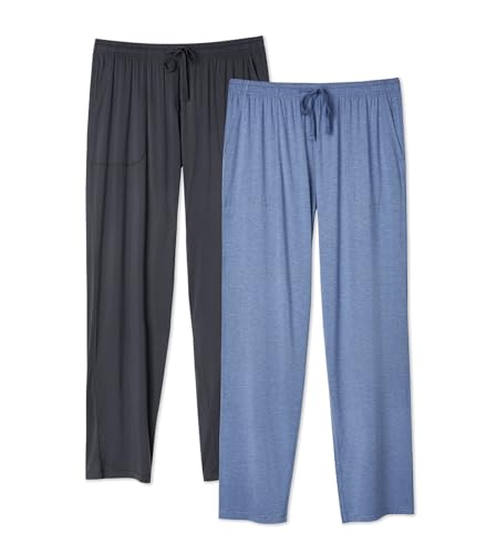 DAVID ARCHY Mens Pajama Pants Rayon Made from Bamboo, Comfy Lounge Pants with Pockets Sleepwear for Men, 2 Pack (M, Dark Gray/Heather Gray Blue)