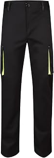 Velilla 103008S; Pantalón stretch bicolor multibolsillos; color Negro y Amarillo Flúor; Talla 44