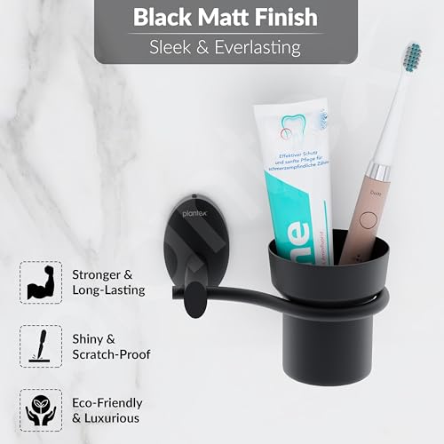 Image of Plantex 304 Grade Stainless Steel Tumbler Holder /Tooth Brush Holder for /Bathroom Accessories - Oreva (Black)