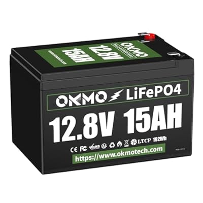 OKMO 12V 15Ah LiFePO4 Lithium Battery 12.8V, 4000+ Deep Cycles rechargeable Battery, for UPS, Kayak Fish Finder, Solar Panel, Power Wheels Toys, Scooter, Radio