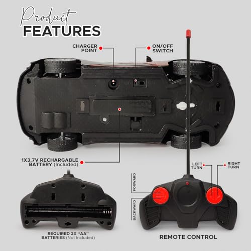 Image of 3D LED High Speed Rechargeable Remote Control Car for Kids, RC Racing Vehicle with Bright Lights, 2 AA Battery Controller (Black)