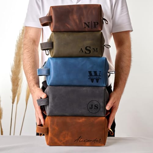 OXA Personalized Leather Toiletry Bag for Men – Engraved Shaving Dopp Kit – Handmade Gift for Dad, Husband, Grandpa, Boyfriend – Travel Organizer for Birthday, Anniversary, Father’s Day4