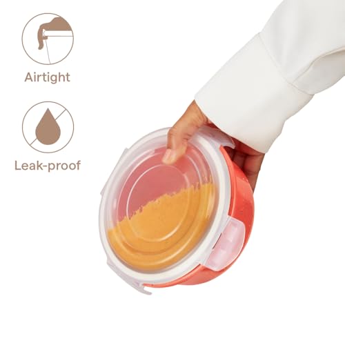Image of Borosil 240 ml Kube Pink Food Storage Container with Air Tight Lid | Round Shape Borosilicate Glass Organiser | Microwave & Dishwasher Safe | For Fridge, Kitchen Storage
