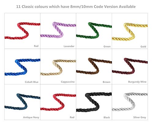 Neotrims Piping & Cord Thick Silky Barley Twist Trimming Braid,Flanged Insertion,Upholstery,Curtains, Craft Home Decoration. 8Mm & 10Mm. Strong, Durable. Black (Cord Only), 10 Meters #TOP3