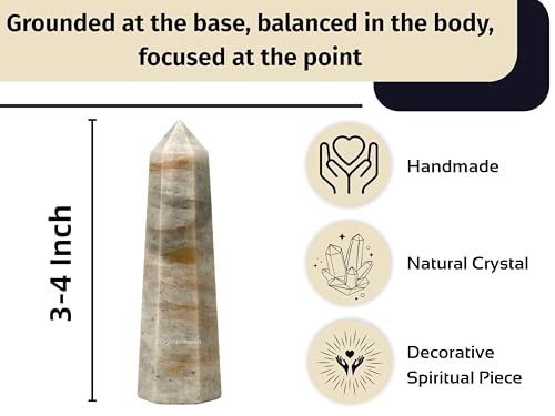 Image of Crystal Heaven Certified Chrysoberyl Cat's Eye Crystal Tower Obelisk Point for Chakra, Healing and Balancing AAA Grade Original Certified Gemstone Agate for Reiki Meditation Yoga Spiritual(3-4 Inches)