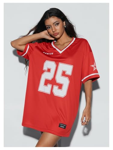 Image of SOLY HUX Women's Y2K Jersey T-Shirt Dress Short Sleeve Oversized Hip Hop Graphic Tee Mini Dresses