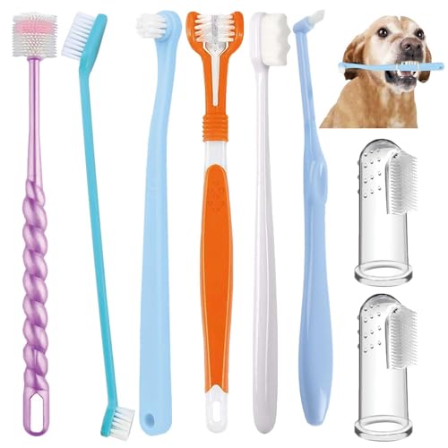Image of Dog Toothbrush Set,Finger Rubber Toothbrushes /Double Head Pet Tooth Brush /Triple Head Dog Toothbrushes /360º Cat Toothbrush /Multi-Angle Dental Cleaning Brushes Kit for Puppy Kitten Oral Hygiene,8 Pack