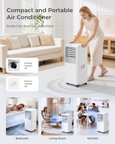 Image of Energlow 8000 BTU Portable Air Conditioner, 5-in-1 Cools 350 Sq.Ft, Quiet AC Unit with Fan & Dehumidifier, LED Display, Remote, 24H Timer, Window Kit, for Bedroom /Office /Dorms /Apartment