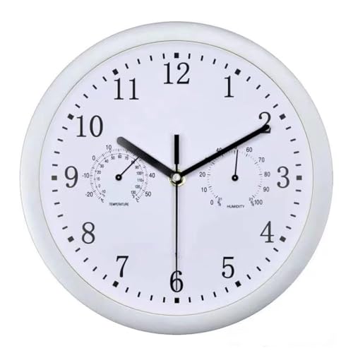 Zankie Horloge extérieure - Horloge Murale avec hygromètre étanche - Décoratif Rond Silencieux à Piles de 10 Pouces, Facile à Lire, pour Salle de Bain, terrasse, Porche, Piscine