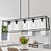 VINLUZ Contemporary Modern Chandeliers Rectangle Black 5 Light Dining Room Lighting Fixtures Hanging, Kitchen Island Cage Pendant Lights Farmhouse Ceiling Light with Glass Shade Adjustable Rods