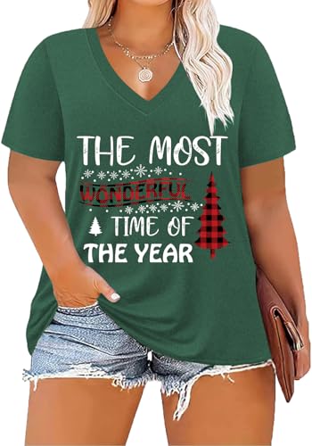Image of ForHailey Women's Plus Size Short Sleeve Tee Shirt V Neck Basic Ladies Loose Fit T Shirt 1X-5X
