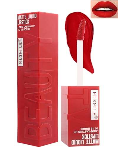 Matte Liquid Lipstick for Women, 1Pcs Highly Pigmented Color Lip Stain Tint, Super Velvet Matte Lip Gloss, Up to 16H Wear, Long Lasting Waterproof Smudgeproof, Non-Stick Cup Lip Makeup-05# Ruby Red