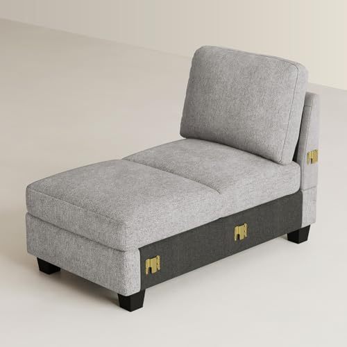 Image of Belffin Modular Sectional Sleeper Sofa Bed with Extendable Length Deep Seat Cloud Couch for Living Room. Light Grey