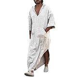 Material:Leinen Baumwolle Ethnische Roben der gestreiften Männer lösen langes Hülsen-mit Kapuze Weinlese-beiläufiges Kleid Kaftan GreatestPAK