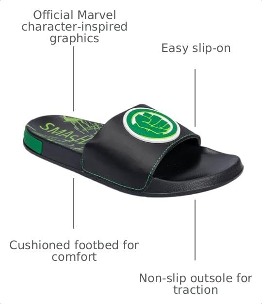 Image of Marvel Spiderman Slides for Men, Water Resistant Slip On Sandals for Men