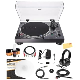Audio-Technica AT-LP120XBT-USB Wireless Direct-Drive Turntable with Bluetooth, Analog, and USB Outputs – Black Bundle with Headphones, Cable, Slip Mat, Cleaning Kit, and Austin Bazaar Polishing Cloth - Les Beatles, Paul McCartney, John Lennon, RIngo Starr, George Harrison
