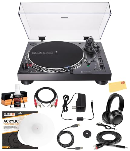 Audio-Technica AT-LP120XBT-USB Wireless Direct-Drive Turntable with Bluetooth, Analog, and USB Outputs – Black Bundle with Headphones, Cable, Slip Mat, Cleaning Kit, and Austin Bazaar Polishing Cloth - Les Beatles, Paul McCartney, John Lennon, RIngo Starr, George Harrison Audio-Technica AT-LP120XBT-USB Wireless Direct-Drive Turntable with Bluetooth, Analog, and USB Outputs - Black Bundle with Headphones, Cable, Slip Mat, Cleaning Kit, and Austin Bazaar Polishing Cloth