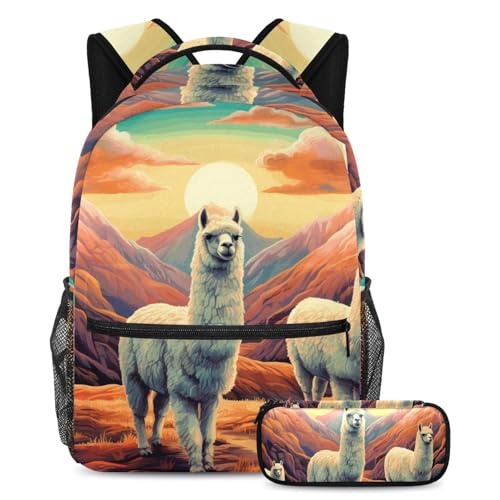 Sac à dos Art Alpaga View at Sunset 35 grand format avec trousse scolaire assortie