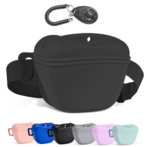 MuiMoi Bolsa de petisco para cães com clique de treinamento, 1,67 xícara de silicone, pochete com ci