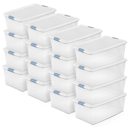 Image of Sterilite 16-Pack Latching Box, Under Bed Storage Bins with Lids, Clear Plastic, 106 Quart - Heavy-Duty Organizing Containers for Closet, Bathroom, and Office