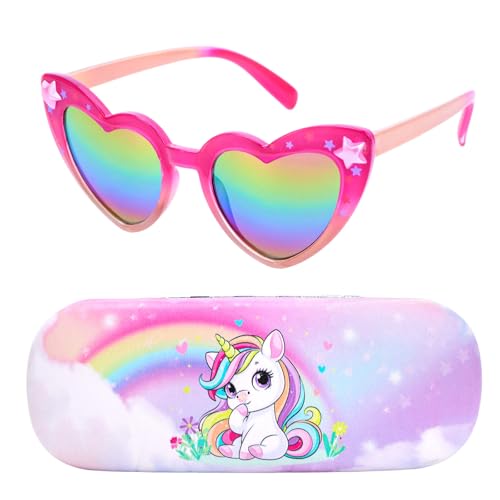 Image of Kids Sunglasses Girls Unicorn Heart Eyeglasses UV Protection Toddler Sunglasses with Sunglass Case for Party Beach