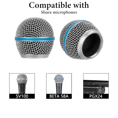 Image of GEEKRIA for Creators Replacement Mic Grille Compatible with Shure BETA 58A, SV100, Metal Mesh Ball Head Cover, Microphone Mesh Replacement, Silver, 2-Pack