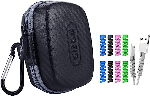 Image of Gizga Essentials Carrying Case for JioFi 4G M2S and JioFI3 WiFi Hotspot Dongle, Shock Asbsorber Protective Carbon Fibre Material && Spiral Charger Cable Protector (Set of 10) (G55)