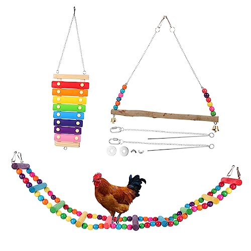 ノーブランド品 1 セット オウム採餌セット ペットフィーダー ニワトリ 強力なひよこ止まり木スタンド ねずみ ウサギ小屋 チキンぶら下げおもちゃ オウムケージのおもちゃ 鳥のおもちゃ 合金、木材