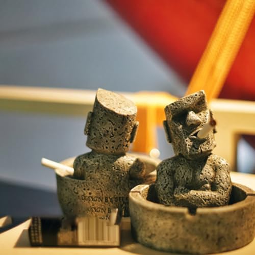 Cendrier Moai écologique en résine statue grise décorative