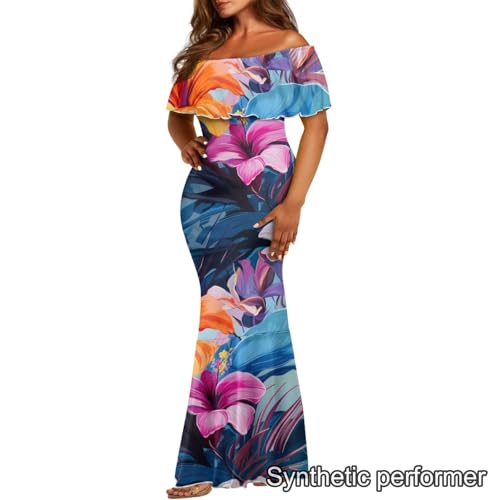 Image of Polynesian Dresses for Women Off Shoulder Maxi Dress Puletasi Samoan Dresses S-7XL