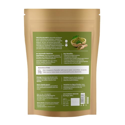 Image of Jiva Ayurveda Moringa Powder - 200gm (Pack of 1)| Natural Energy & Immunity Booster | Supports Digestion, Skin & Detox