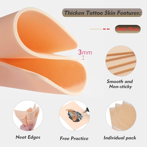 TONBAO 12 Pieces 3MM Tattoo Practice Skin 19 x 14 cm Double-Sided Fake Skin for Beginners and Experienced Artists Tattoo Accessories - Image 4