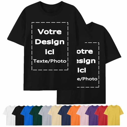 Générique Tee Shirt Personnalisable avec Votre Texte/Image/Logo Recto-Verso, T-Shirt Personnalisé pour Hommes/Femmes, T-Shirts de Noël Cadeau Personnalisé Noir XL
