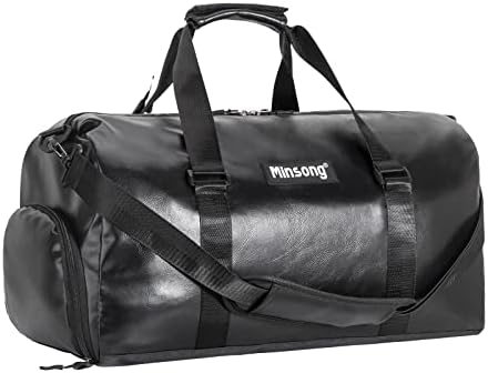 Travel Duffle Bag for Men Women, Leather Weekender Carry On bag With Shoe Pouch, Overnight Bags Gym Tote Shoulder Bag (Black) 1 Travel Duffle Bag for Men Women, Leather Weekender Carry On bag With Shoe Pouch, Overnight Bags Gym Tote Shoulder Bag (Black)