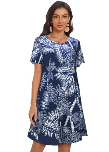 Image of My Sky Summer Dresses for Women 2026 Casual Short Sleeves Tshirt Flowy Beach Plus Size Sundress with Pockets