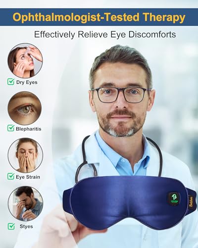 BeeVines Cordless Heated Eye Mask for Dry Eyes, Washable Heat Eye Masks for Blepharitis, Warm Eye Compress for Men & Women, 1500mAh Rechargeable Eye Warmer with Travel Pouch(Blue)