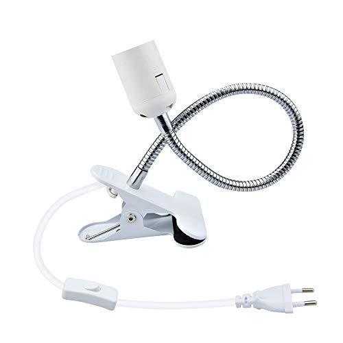 Bonlux E27 douille d’ampoule à pince avec interrupteur base clip de lampe pour table avec col de cygne 360 degrés pour lampe des plantes, aquariums, table, maquillage, lecture de nuit, etc(1pcs)