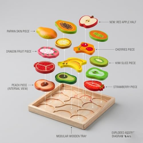 Image of HAPPY HUES Sorting & Stacking Toy- Skills Enhancement Motor Skill Toys for Toddlers /Kid -Magnetic- Capture The Worms Toys | Early Educational-Montessori Toy (Fruit Sort)