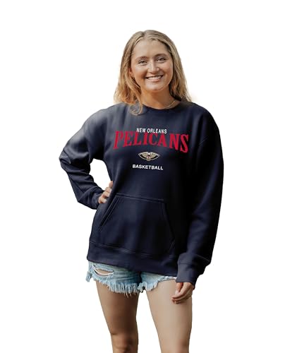 Blue 84 New Orleans Pelicans NBA Officially Licensed Women's Pocket Crewneck Sweatshirt Embroidery, Team Color, Large