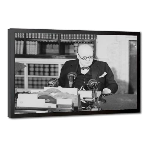 Impression sur toile Winston Churchill œuvre noir et blanc premium texture toile
