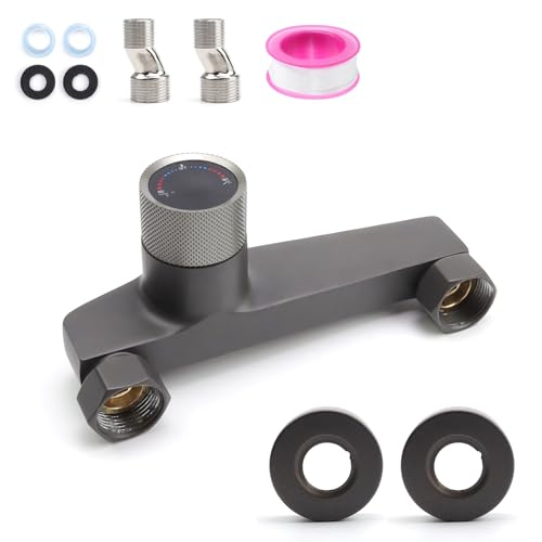 MYLERCT Badarmatur Badewanne, Wasserfall Badewannenarmatur, Keramikventilkern Badewannenarmatur mit Thermostat, 2 Auslässe, Wandmontiert, 17,5 cm, Geeignet für Die Installation in Badezimmerduschen