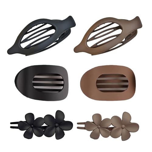 SSKHE Set de 6 Pinces à Cheveux Plat - 3 Styles en Noir & Marron | Pinces à Cheveux Plat pour Femmes, Tenue Forte, Design Ergonomique, Idéale pour Cheveux Bouclés et Coiffage