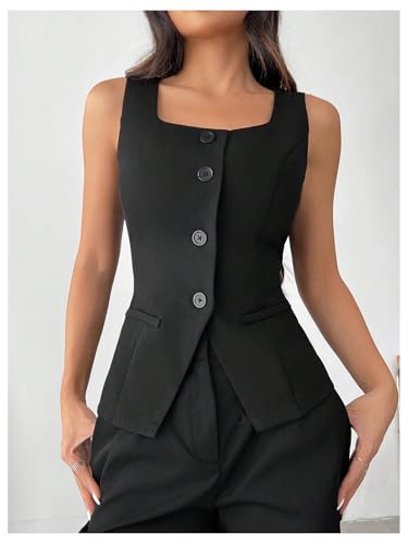 Floerns Women's Elegant Sleeveless Button Front Vest Split Hem Business Suit Jacket3