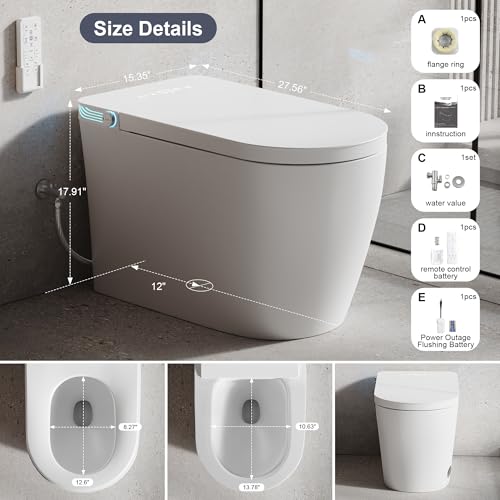 Image of Smart Toilet with Bidet Heated Seat Auto Flush & Soft-Close Seat /Lid | Tankless Electric One Piece Toilets for Bathroom with Foot Sensor Warm Water Wash&Air Dry Siphon Dual Flush 0.8 /1.2 GPF
